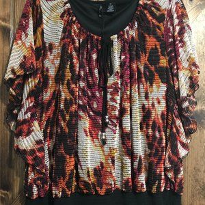New Directions Women's Top Size 3X Brown/Black/Cream/Dk. Pink